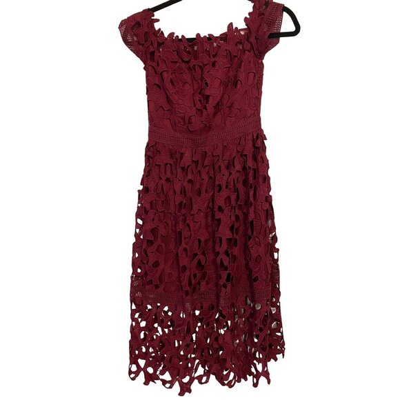Chi Chi London Burgundy Lace Floral Midi Dress Off Shoulder Design Womens Size S - Picture 2 of 9
